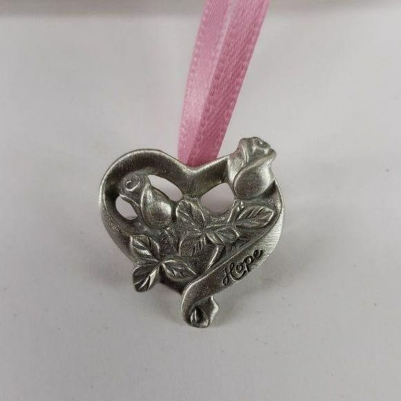 Longaberger Tie Back Horizon Of Hope Basket Decor Pink Silver HEART - Picture 3 of 4